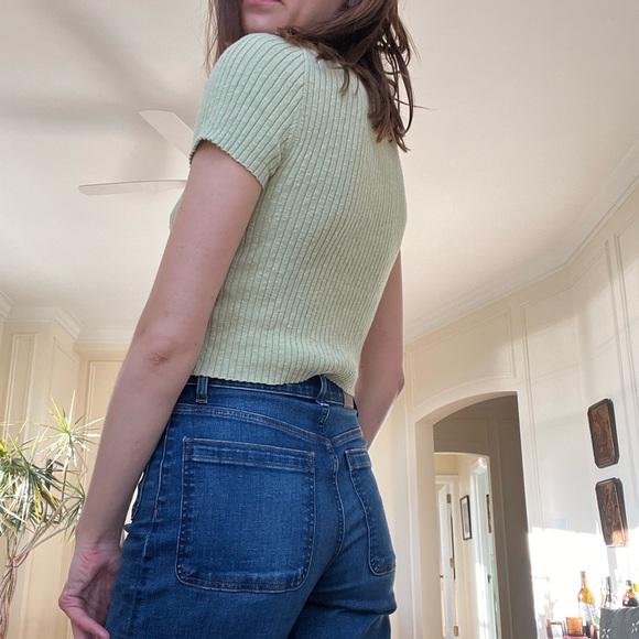 Green Ribbed Button-Up Sweater Tee - Picture 2 of 6